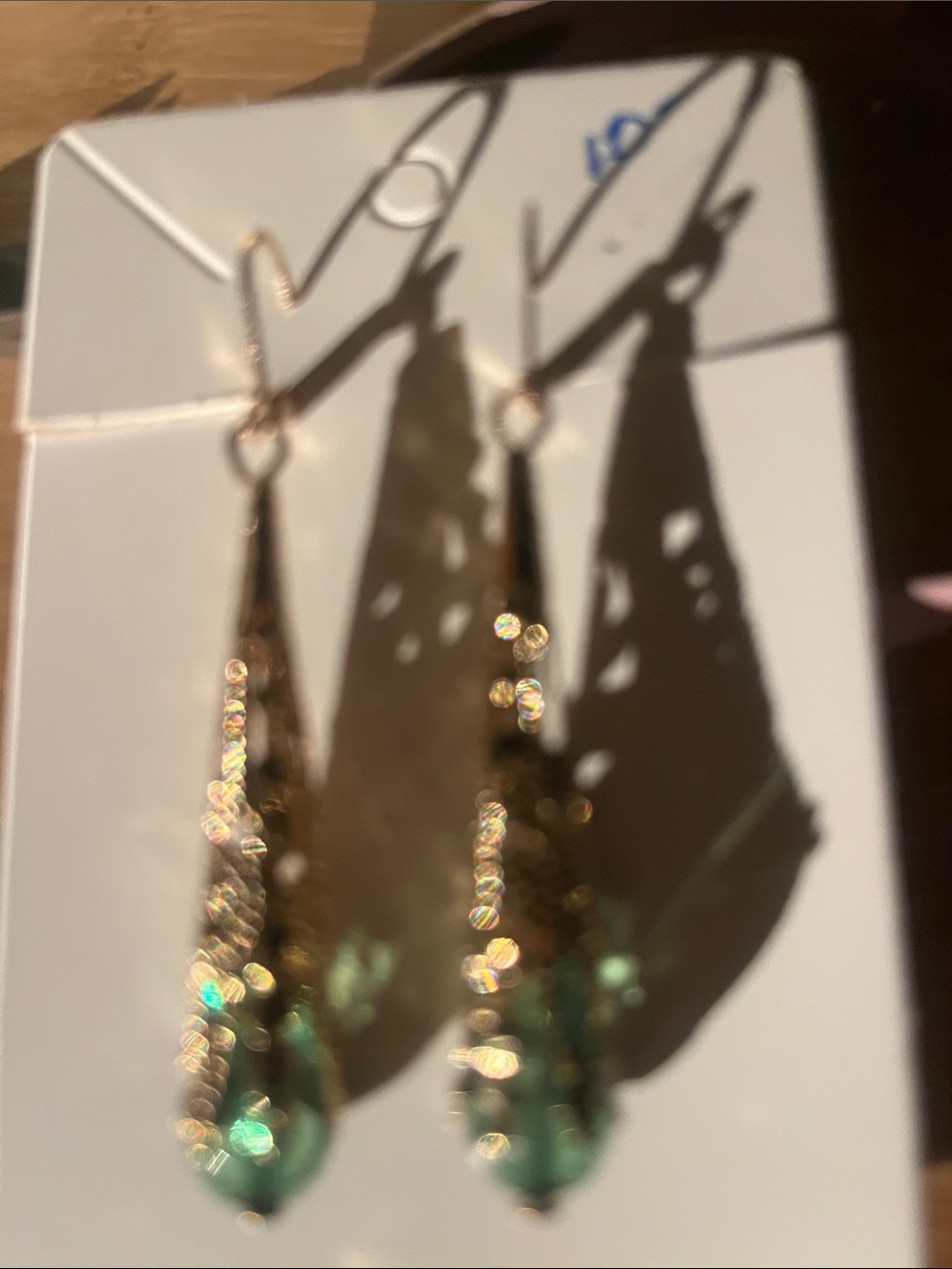 Vintage Style Gold Teardrop Dangle Earrings with Green Crystal Accents